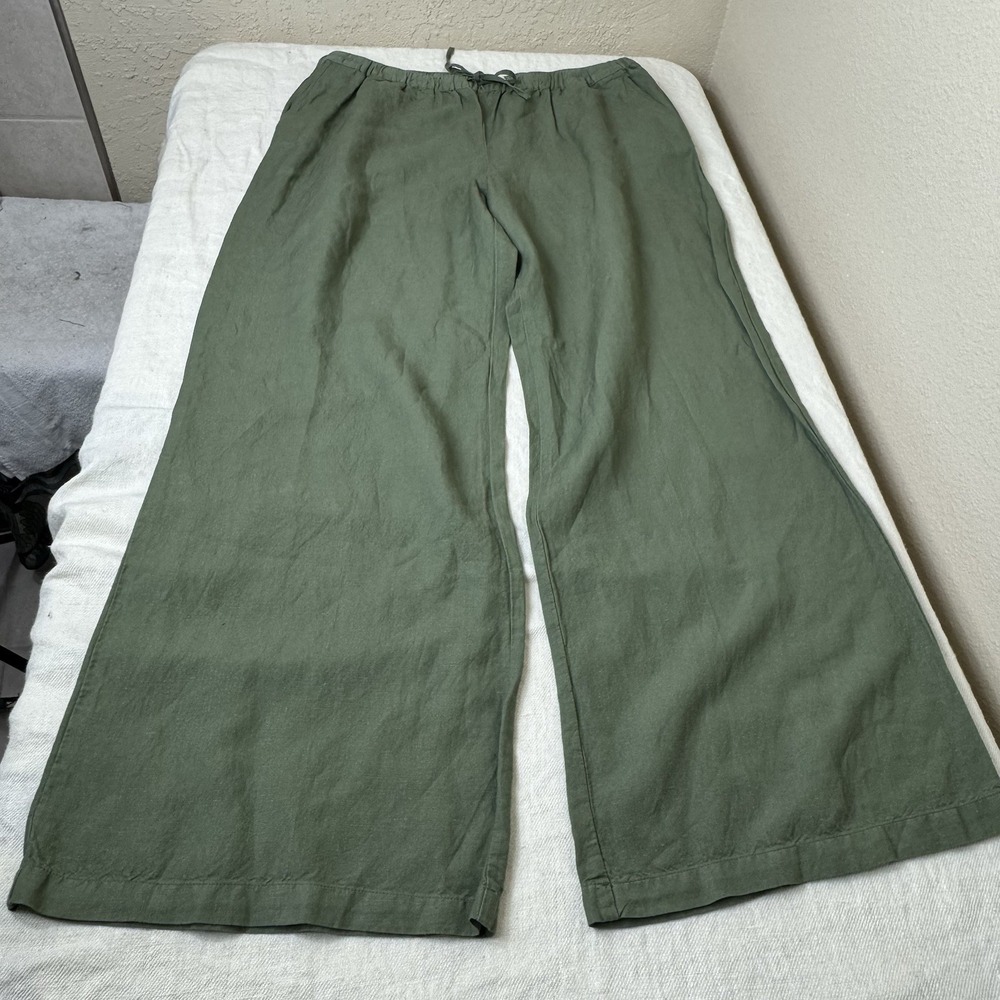 Merona Womens Linen Rayon Extra Wide Leg Pull On Pants 2X Olive Green Coastal